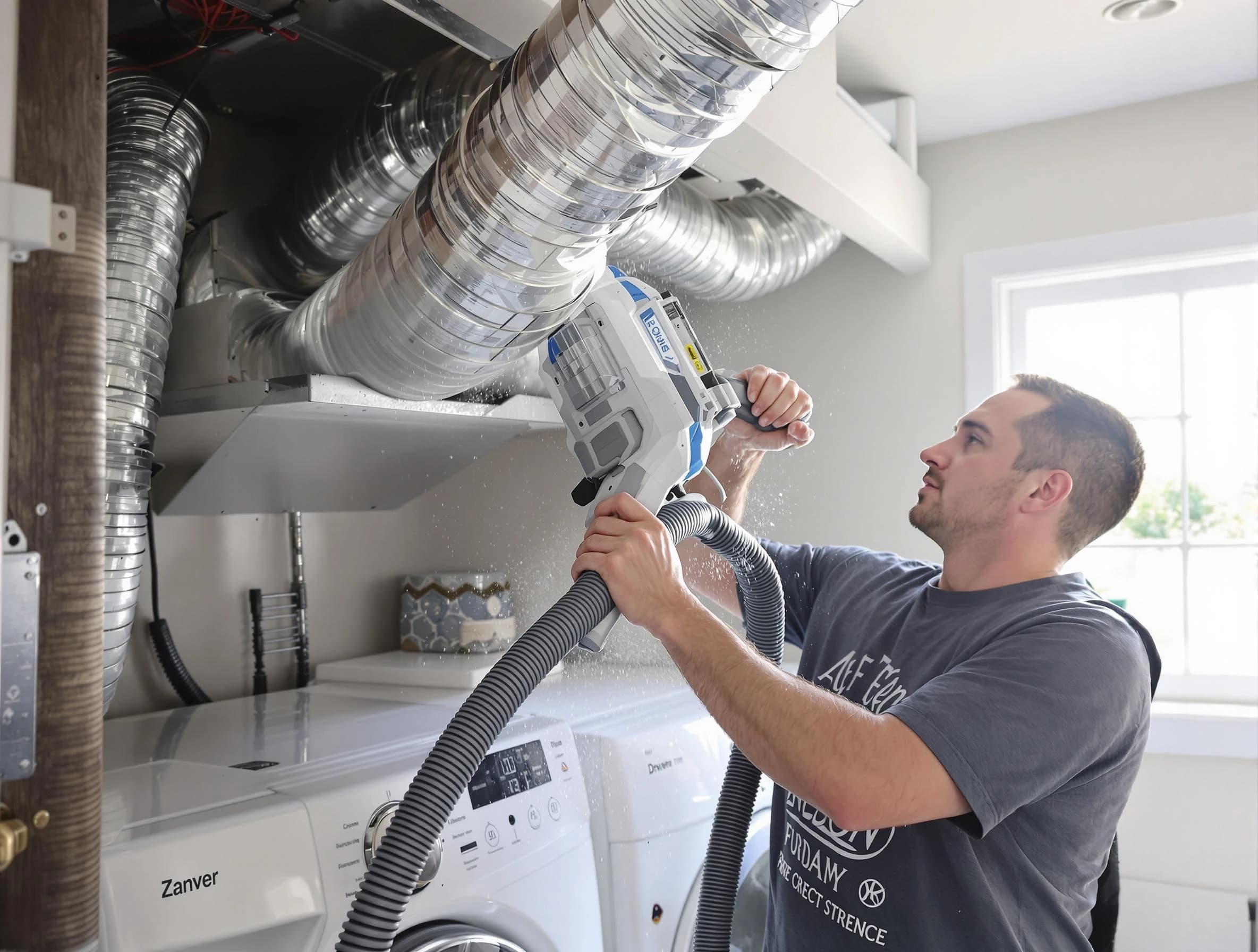 Bosque Farms Dryer Vent Cleaning specialist cleaning deep within a dryer vent duct system in Bosque Farms